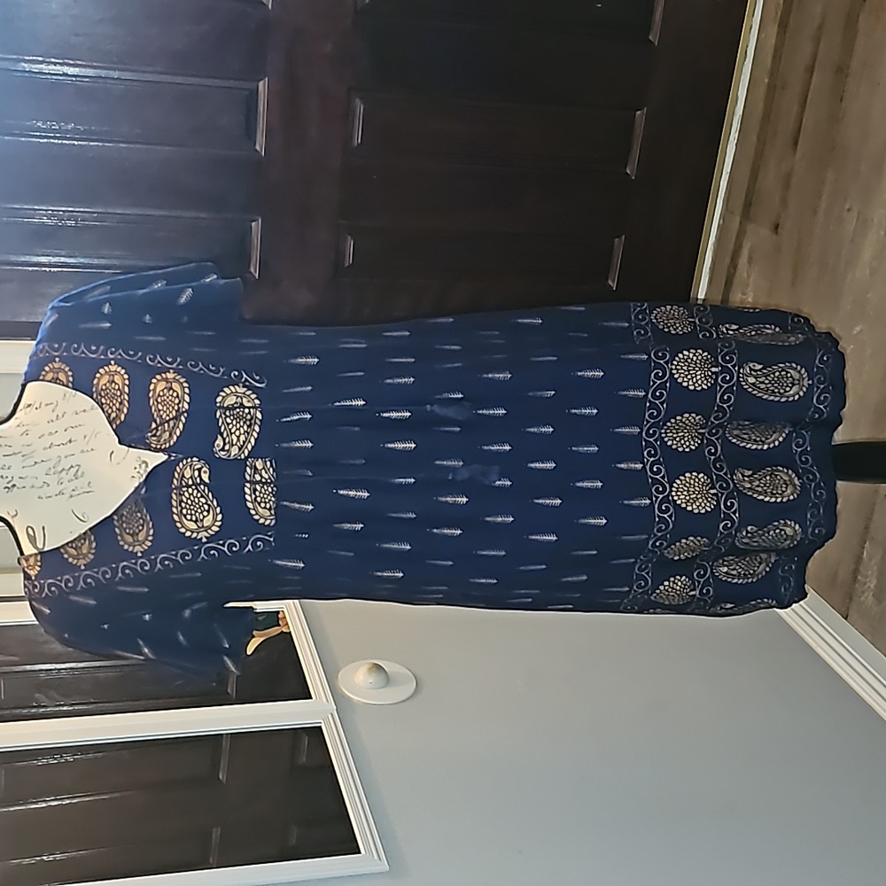 Lapagee Boho Dress‎ Size Medium Navy and Gold